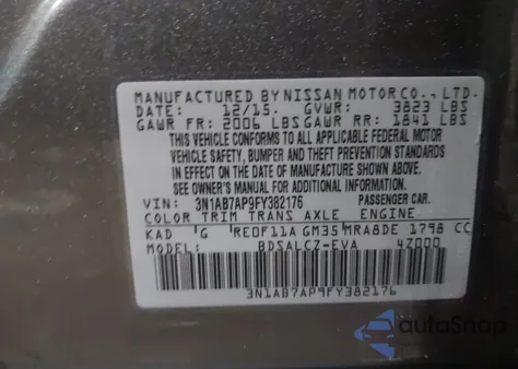 2015 Nissan Sentra S from USA, damaged, VIN 3N1AB7AP9FY382176